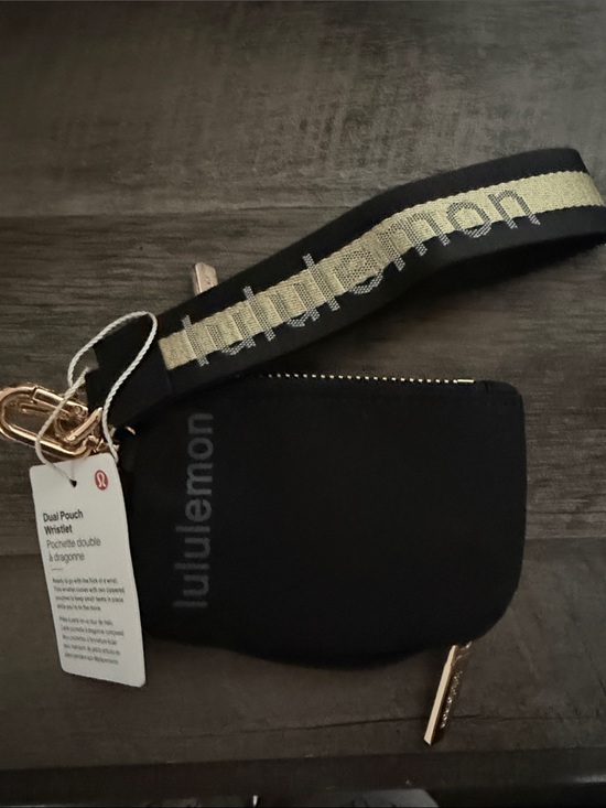 lululemon athletica Accessories - lululemon athletica Black Dual Pouch Wristlet with Gold Strap Accent